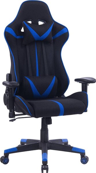 Sedia da gaming Happyment Sheffield – Pelle finta – Con schienale e braccioli – Regolabile in altezza – Ergonomica – Blu/Nero
