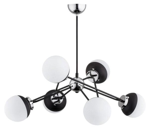 Lampada a sospensione SAGITO bianco-nera 6xE14x40W in vetro, dimensioni: 55x60x62 cm, IP20, Alfa