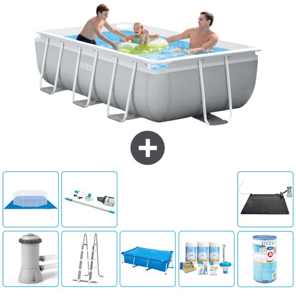 Piscina Intex rettangolare con struttura a prisma - 300 x 175 x 80 cm - grigio - inclusa pompa - tenda a scaletta - pacchetto manutenzione - filtro - telo di fondo - aspirapolvere - tappeto solare