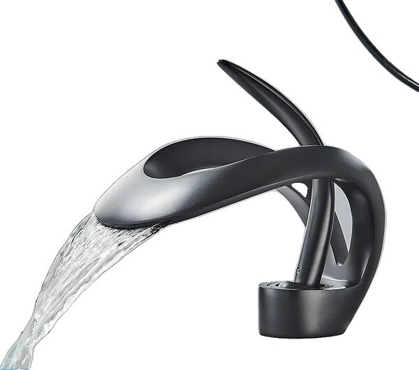 Rubinetto per lavabo, contemporaneo, con una leva, valvola in Vetroceramica di lunga durata, nero opaco