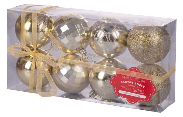 Set 8 Palle di Natale Ø8 cm in Plastica Oro