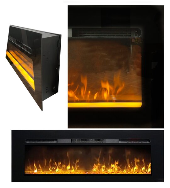 Camino elettrico ElectricSun PAULA vetro XXS nero, a parete, a pavimento o incorporabile, 3 colori L76xH45cm