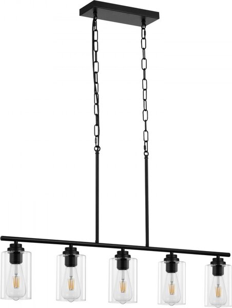 Lampadario a sospensione per isola da cucina - 5 luci - 60W E27 lampada a sospensione in stile retrò industriale - regolabile in altezza - lampadario per sala da pranzo - metallo e vetro - dimmerabile - per soggiorno, camera da letto e foyer