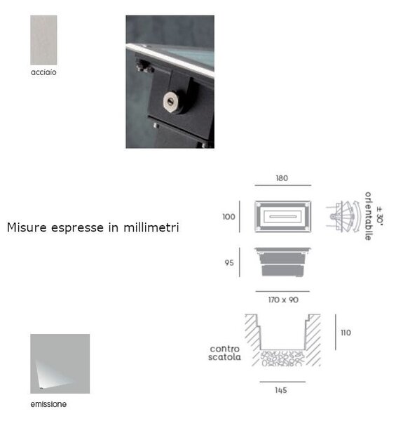 Faretto incasso sovil bascu 98075 09 led acciaio vetro orientabile calpestabile - Sovil Illuminazione
