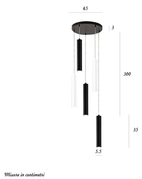Lampadario moderno perenz shot 8032 n 8492 b 8492 n gu10 led bianco nero multiluce - Perenz