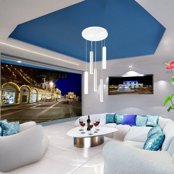 Lampadario moderno perenz shot 8032 b 8492 b 8492 al gu10 led bianco alluminio spazzolato multiluce - Perenz