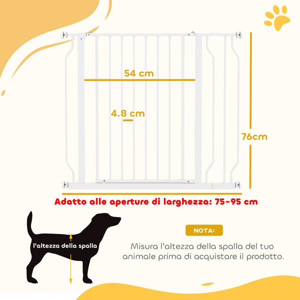PawHut Cancelletto per Cani a Larghezza Regolabile con Doppio Blocco, in Acciaio e ABS, 76x75-95 cm, Bianco