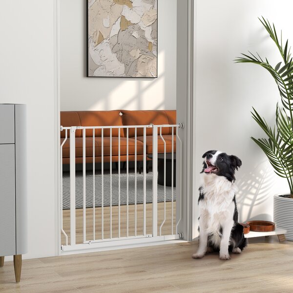 PawHut Cancelletto per Cani a Larghezza Regolabile con Doppio Blocco, in Acciaio e ABS, 76x75-95 cm, Bianco