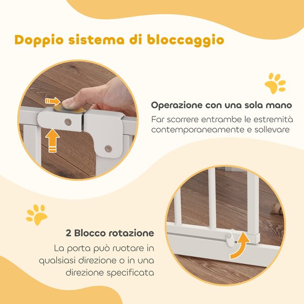 PawHut Cancelletto per Cani a Larghezza Regolabile con Doppio Blocco, in Acciaio e ABS, 76x75-95 cm, Bianco