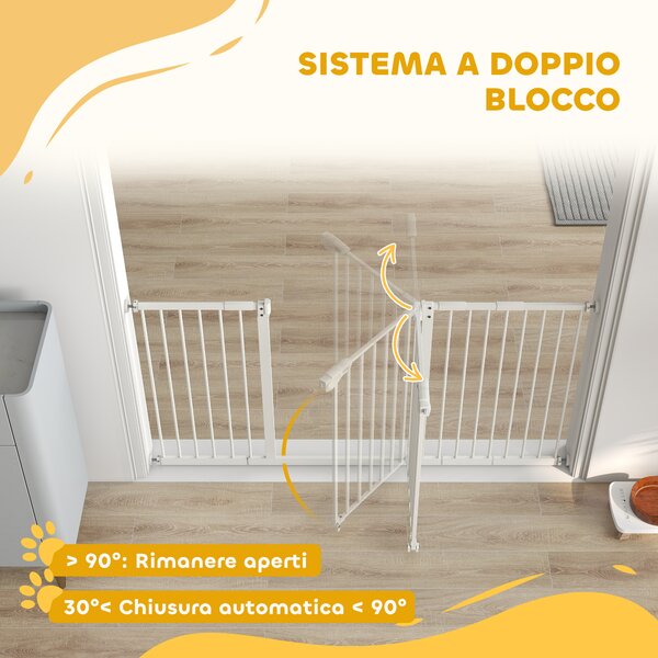 PawHut Cancellino per Cani a 3 Estensioni con Larghezza Regolabile 74-148cm e Chiusura Automatica, Bianco