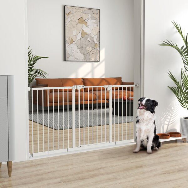PawHut Cancellino per Cani a 3 Estensioni con Larghezza Regolabile 74-148cm e Chiusura Automatica, Bianco