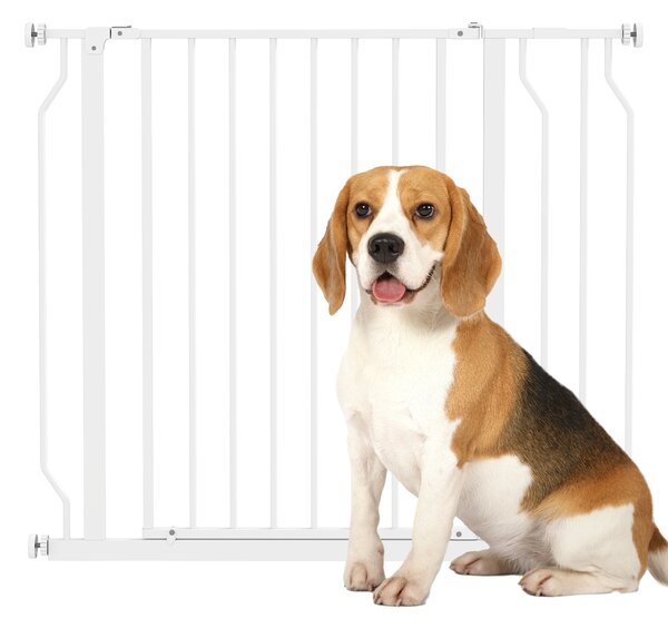 PawHut Cancelletto per Cani a Larghezza Regolabile con Doppio Blocco, in Acciaio e ABS, 76x75-95 cm, Bianco