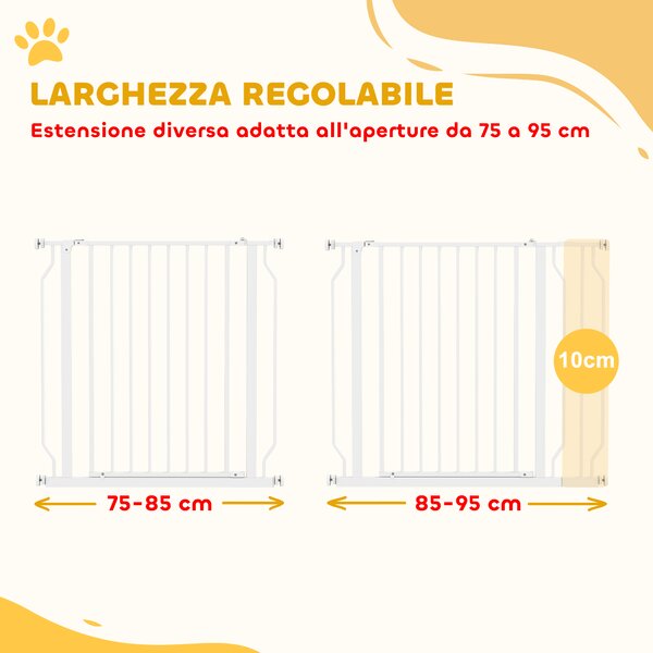 PawHut Cancelletto per Cani a Larghezza Regolabile con Doppio Blocco, in Acciaio e ABS, 76x75-95 cm, Bianco