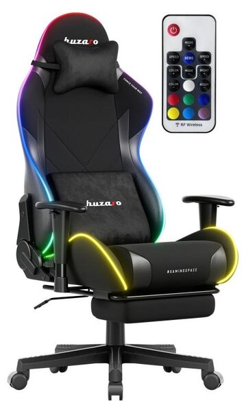 Huzaro Force 5.7 RGB Black Carbon - Sedia da gioco, illuminazione LED, braccioli 2D, poggiapiedi, inclinazione 155°, cuscino, SGS, 136 kg