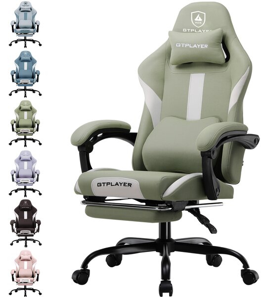 GTPLAYER Sedia da gioco Poltrona da gioco ergonomica Sedia da scrivania con superficie in tessuto Sedia da ufficio traspirante Cuscino a molla con