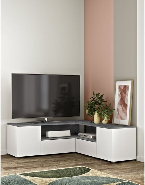 Tavolo TV grigio e bianco in cemento 130x46 cm Angle - TemaHome