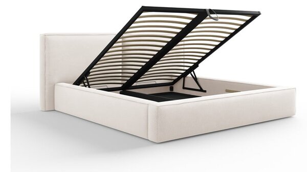 Letto matrimoniale imbottito beige con contenitore e rete inclusi 180x200 cm Arendal - Cosmopolitan Design