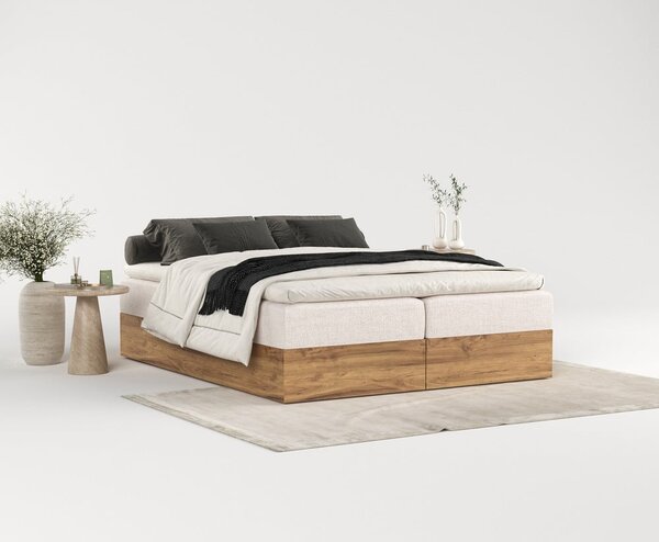 Letto boxspring con contenitore in beige-naturale 180x200 cm Faro - Maison de Rêve