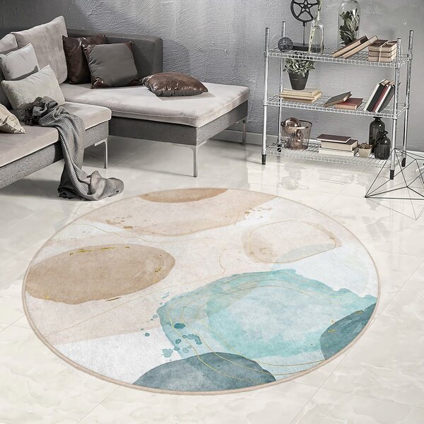 Tappeto rotondo blu/beige lavabile ø 100 cm Puddle – Mila Home