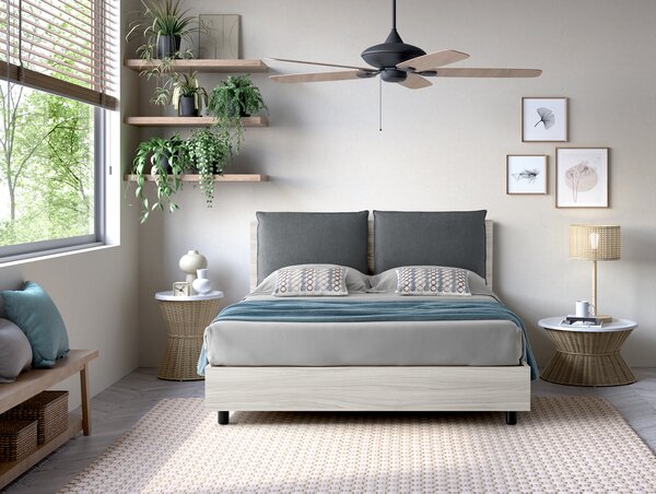 Letto Contenitore YORK Struttura Bianca - Cuscino Grigio 140x190 cm
