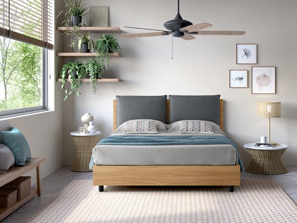 Letto Contenitore YORK Struttura Noce - Cuscino Grigio 140x190 cm