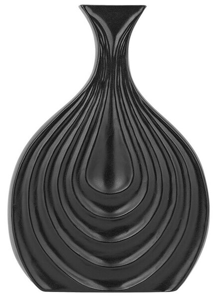 Vaso Decorativo Porcellana Nera Superficie Intagliata Irregolare 25 cm Beliani