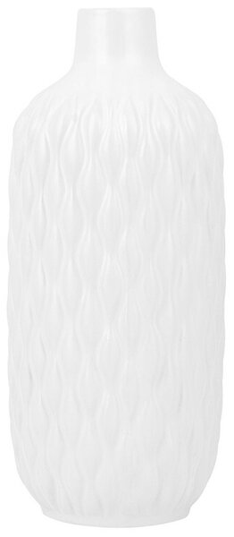 Vaso Decorativo Alto in Ceramica Bianca a Forma di Bottiglia 14 x 31 cm Beliani
