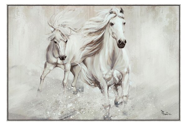 Quadro da parete, quadro con cornice CAVALLI IN CORSA 120x80x1,6 cm orizzontale pannello in legno colore marrone disegnato su tela a rilievo