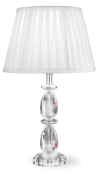Lampada da tavolo in cristallo con 3 Gocce di cristallo T9 diametro 26 x h 45 cm MODELLO SOGNO SMALL con paralume in tessuto bianco