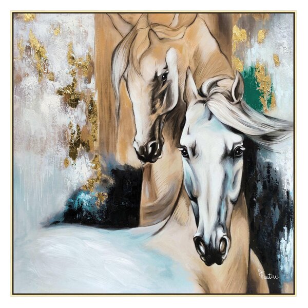 Quadro da parete, quadro con cornice CAVALLI 100x100x1,6 cm orizzontale pannello in legno colore marrone disegnato su tela a rilievo
