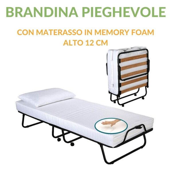 Kingu - Kit letto singolo, brandina pieghevole e materasso memory 80x190 cm Brandina-materasso-cuscino