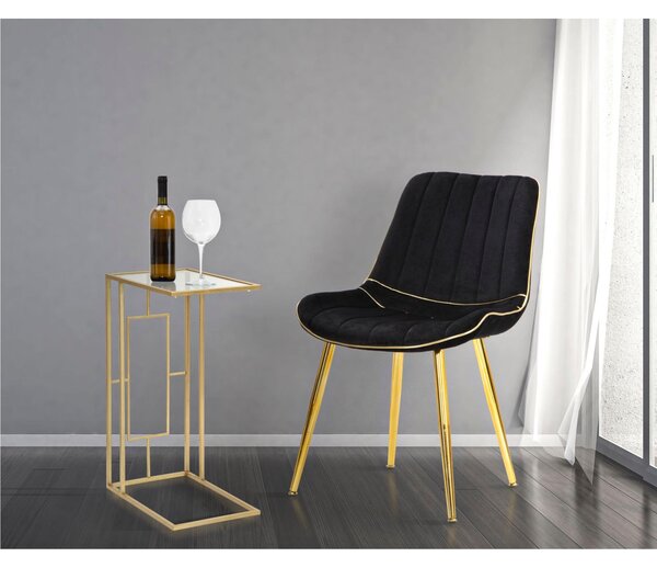 Sedia in tessuto Nero imbottito con rifiniture dorate PARIS Dimensioni 62x58x h 78 cm - peso 5 kg gambe Metallo dorato