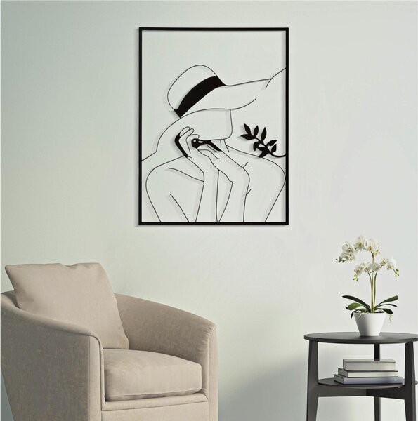 Pannello decorativo 3D con figura femminile con un elegante cappello, IRON WALL WALL ELEGANT-B , 60x1x h 80 cm peso 1,500 kg colori nero