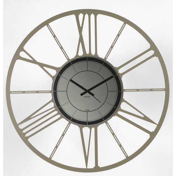 Orologio da parete in Metallo RUOTA 80 con quadrante in Vetro specchio Nero Fume' Dimensioni 80 cm lancette NERE, Numeri Romani realizzato colore Tortora pastello