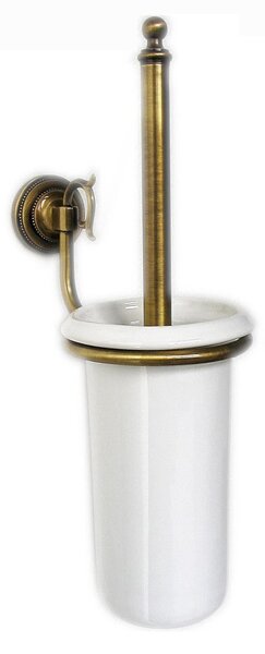 Porta scopino da Appendere in Ottone con Porcellana Dimensione 11x10xh 52 cm, Linea FLORENCE bicchiere in ceramica Bronzo Satinato