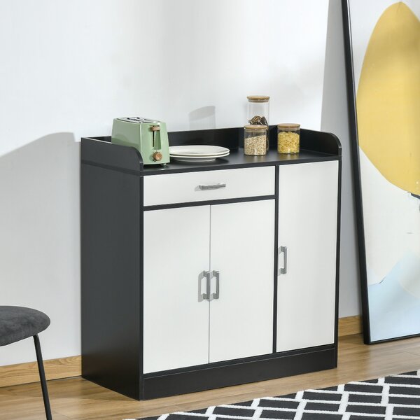 HOMCOM Mobiletto da Cucina Moderno in MDF con 2 Armadietti, 1 Cassetto e Ripiani Regolabili, 90x40x90 cm, Bianco e Nero|Aosom
