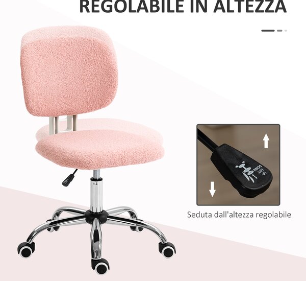 Vinsetto Sedia da Ufficio con Rotelle Girevole Ergonomica, Schienale Curvo, Altezza Regolabile, Senza Braccioli, Tessuto Effetto Lino, Rosa | Aosom