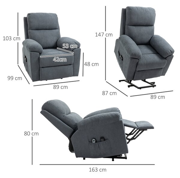 HOMCOM Poltrona Alzapersona Reclinabile con Massaggio e Poggiapiedi fino a 135 Grigio Comfort e Relax per Anziani e Persone con Mobilità Ridotta|Aosom