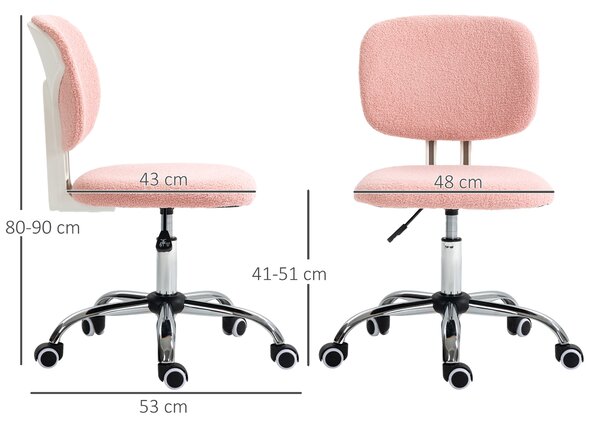 Vinsetto Sedia da Ufficio con Rotelle Girevole Ergonomica, Schienale Curvo, Altezza Regolabile, Senza Braccioli, Tessuto Effetto Lino, Rosa | Aosom