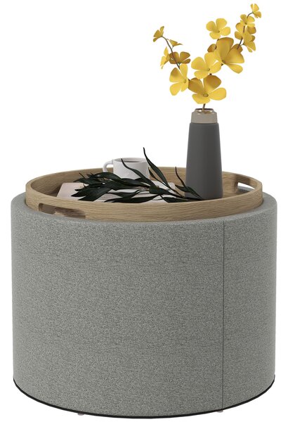 HOMCOM Pouf Contenitore Effetto Lino da 120 kg max con Vassoio a Ribalta, in MDF, 56x56x42 cm, Grigio