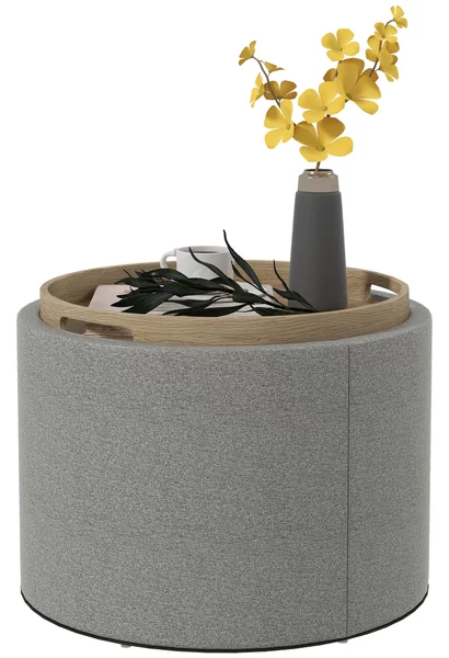 HOMCOM Pouf Contenitore Effetto Lino da 120 kg max con Vassoio a Ribalta, in MDF, 56x56x42 cm, Grigio