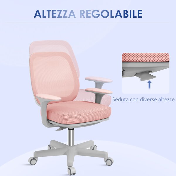 Vinsetto Sedia da Ufficio Ergonomica e Reclinabile ad Altezza Regolabile con 5 Rotelle, 55x48x82.5-94.5 cm, Rosa|Aosom