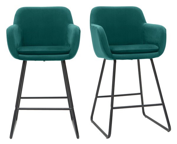 Set di 2 sgabelli in tessuto effetto velluto blu 65 cm AMIKA
