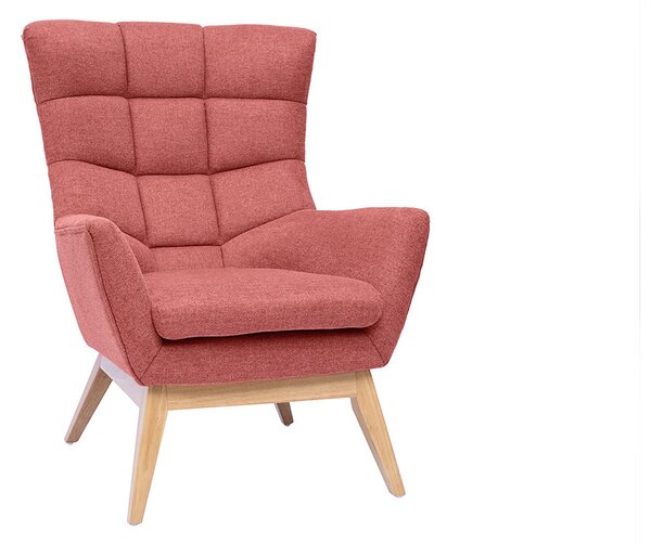 Poltrona scandinava tessuto effetto velluto testurizzato terracotta e legno BRODY