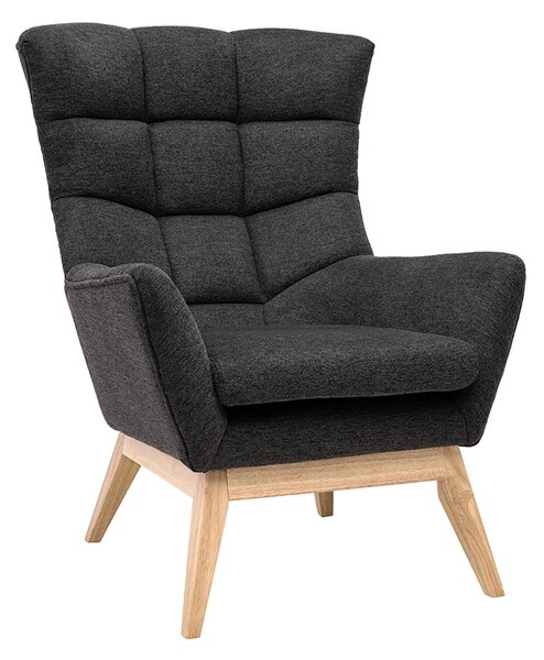 Poltrona scandinava tessuto effetto velluto testurizzato grigio scuro e legno BRODY
