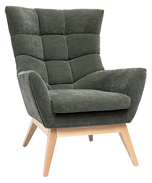 Poltrona scandinava effetto velluto kaki e legno BRODY