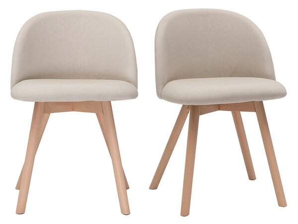 Sedie scandinave in tessuto naturale e legno massello di faggio (set di 2) CELESTE