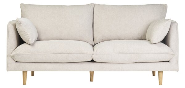Divano scandinavo 3 posti in tessuto effetto velluto testurizzato beige e legno chiaro CLAYTON
