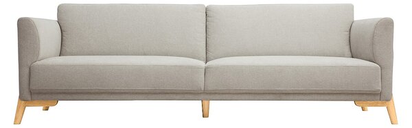 Divano scandinavo 4 posti in tessuto effetto velluto testurizzato beige e legno chiaro SINDRO