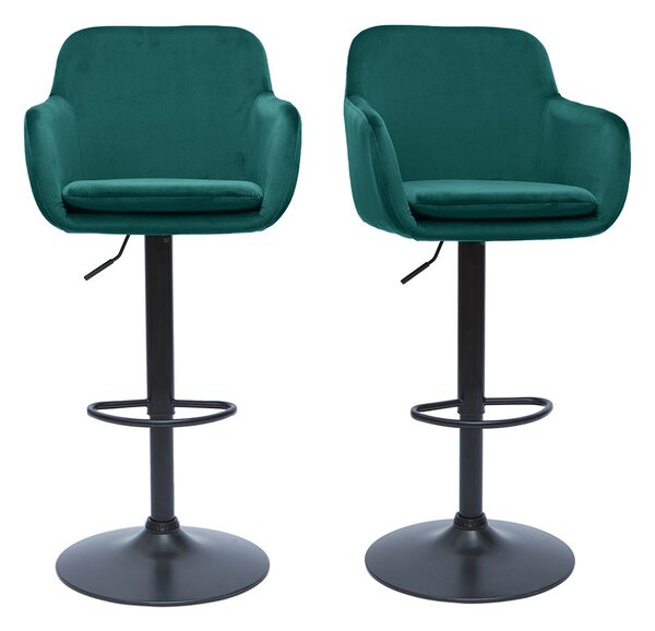 Sgabelli da bar regolabili in tessuto di velluto blu petrolio e metallo nero (set di 2) AMIKA